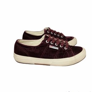Superga Unisex Velvet Burgundy Casual Sneakers Size W7.5 M6